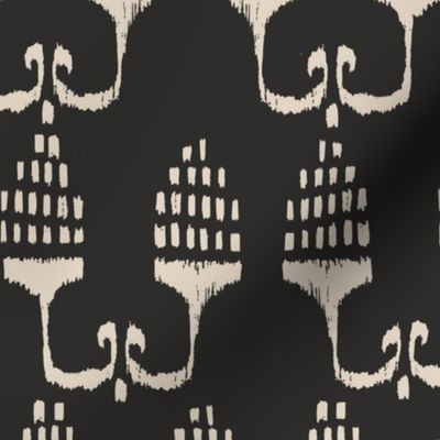 Grape vine ikat - charcoal  monochrome - large