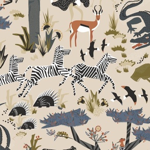 Jumbo Whimsical Safari Jungle - Sierra Beige