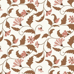 Indian floral  pink and brown medium scale