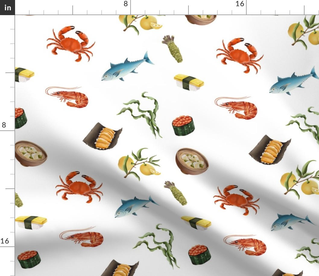 Sushi - Japanese Restaurant Pattern in watercolour 