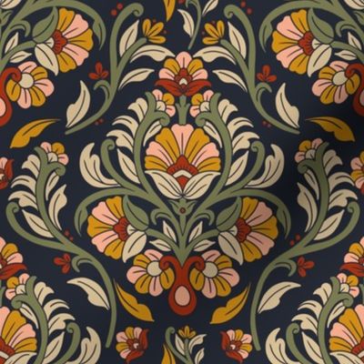 Art Nouveau Florals - British Garden in dark background 