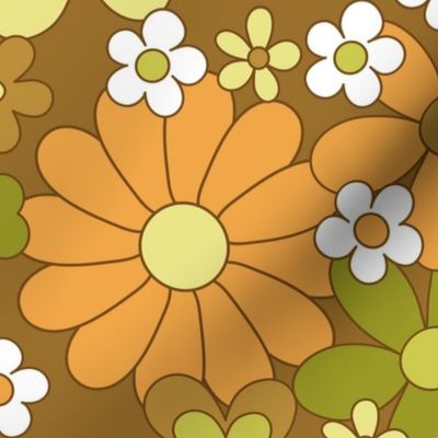 Brown Green - Retro Floral