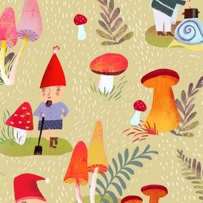 diligent gnomes and mushrooms // beige // large