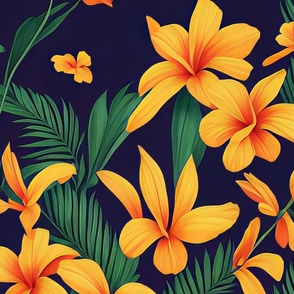 Tropical Flora Exotic Yellow and Green Hawaiin Premium Botanical Watercolor Flowers Fabric Bedding Print