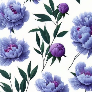 Classy Elegant Peonies Floral Print Watercolor  in Royal Blue and lavender