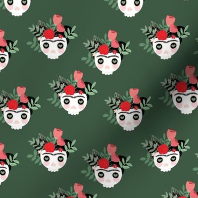 Little Frida Skulls dia de los muertos day of the dead halloween design christmas palette red green