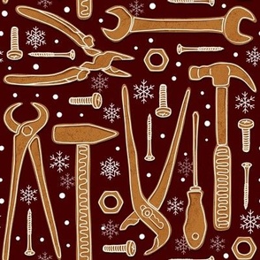 Gingerbread for daddy, Gingerbread tools for men, daddy Christmas fabric deep red WB22