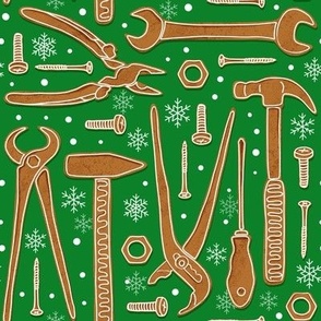 Gingerbread for daddy, Gingerbread tools for men, daddy Christmas fabric green WB22