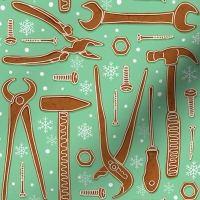 Gingerbread for daddy, Gingerbread tools for men, daddy Christmas fabric light green WB22