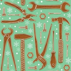 Gingerbread for daddy, Gingerbread tools for men, daddy Christmas fabric light green WB22