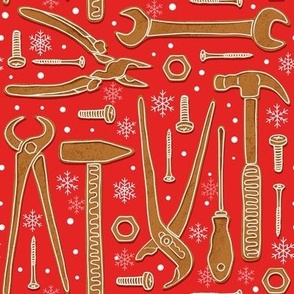 Gingerbread for daddy, Gingerbread tools for men, daddy Christmas fabric red WB22