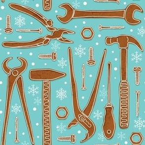 Gingerbread for daddy, Gingerbread tools for men, daddy Christmas fabric turquoise WB22