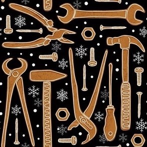 Gingerbread for daddy, Gingerbread tools for men, daddy Christmas fabric black WB22