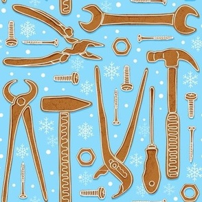 Gingerbread for daddy, Gingerbread tools for men, daddy Christmas fabric blue WB22