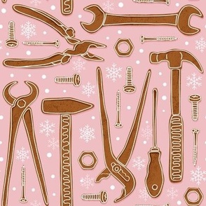Gingerbread for daddy, Gingerbread tools for men, daddy Christmas fabric blush pink WB22