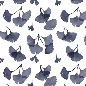 Ginkgo leaves inky blue grey simple