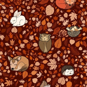 Sleepy Woodland Friends in a Fall Forest (large scale)  