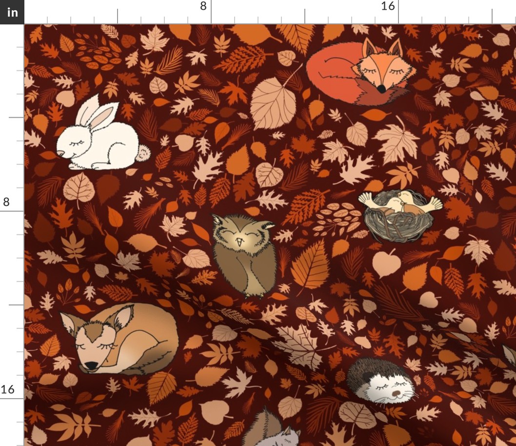 Sleepy Woodland Friends in a Fall Forest (large scale)  