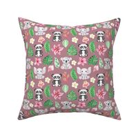 Tropical animals and flowers Motif 3 dark pink (Brandy Rose)