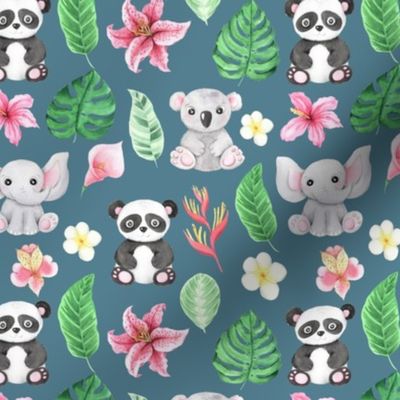 Tropical animals and flowers Motif 3 blue (Half Baked)