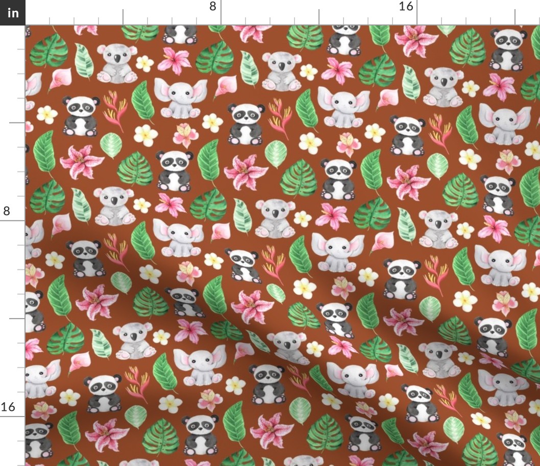 Tropical animals and flowers Motif 3 brown (Haweiian Tan)