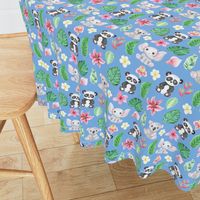 Tropical animals and flowers Motif 3 blue (Jordy Blue)