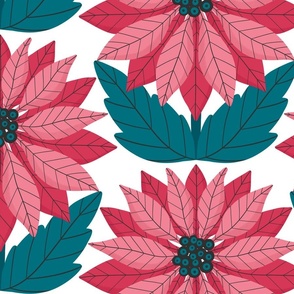 Peppy Poinsettias // Jumbo // Teal // White