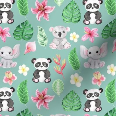 Tropical animals and flowers Motif 3 green (Shadow Green)