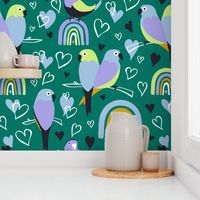Love Birds Green Petal Signature Pastel Comforts Large Scale