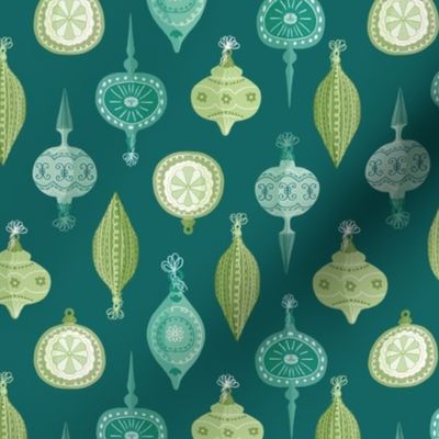 Retro 1950s Christmas Tree Baubles on Dark Teal Background