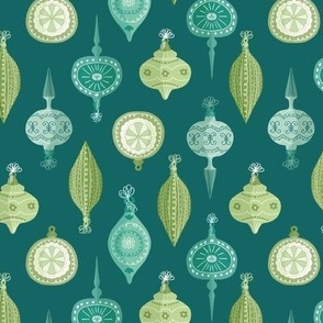Retro 1950s Christmas Tree Baubles on Dark Teal Background