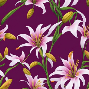 Exotic Beautiful Lilies Floral Fabric Design with pleasent flowers and soothing colors