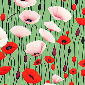 Poppy Flowers in White and Red Botanical Watercolor Floral Print