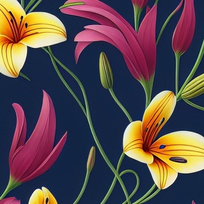 XL- Elegant flowers on a dark blue background