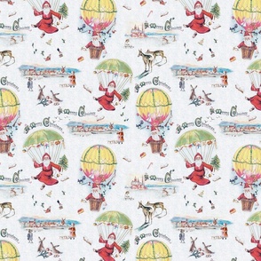 VINTAGE CHRISTMAS TOILE (SANTA IS LOSING IT, ALSO FIND THE TURKEY) - COLORED, MERRY CHRISTMAS 
