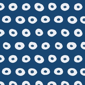 Large Dots with dots - white doughnut dots on dark cerulean blue