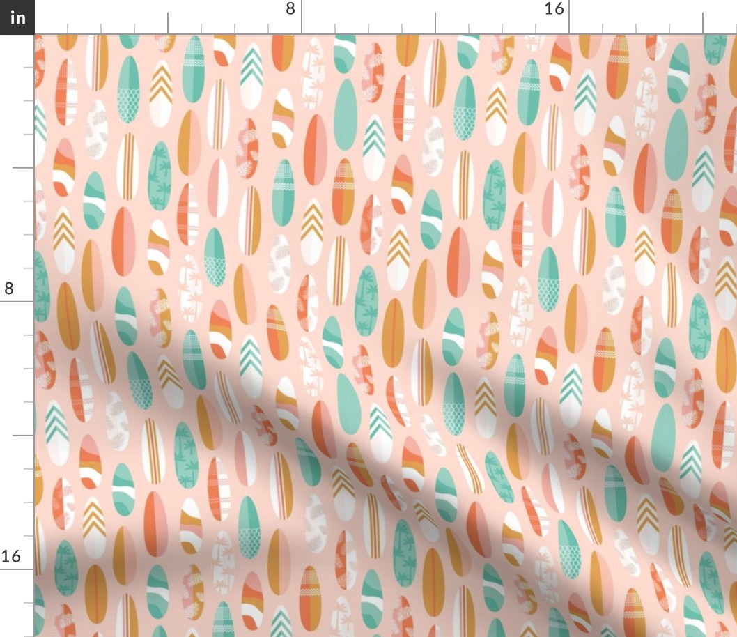 Surf boards - colorful ocean surf theme summer wave theme blush apricot orange teal girls palette