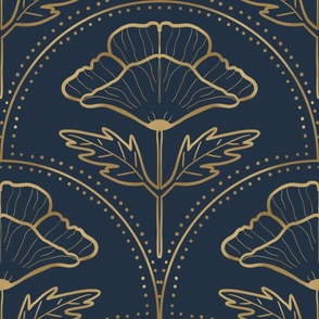 Gilded art nouveau poppies on navy