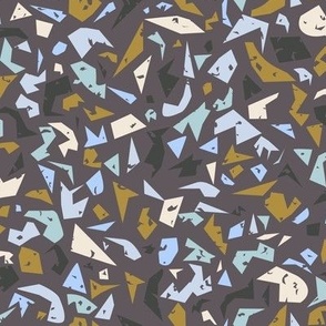 589 - Small scale  Terrazzo abstract geo style in olive green, forest green, baby blue, teal, cream and steel grey - non directional all over pattern for adult apparel, kids apparel, abstract home decor and wallpaper. AFP22-03-ai