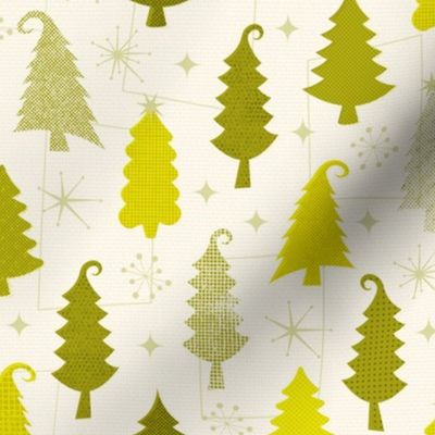 Retro Halftone 1950s Christmas Trees // Greens