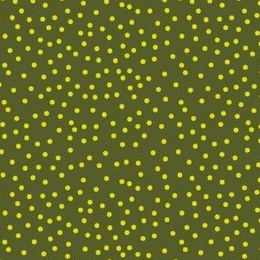 Christmas Scattered Polka Dots - Citrine Dots on Dark Green