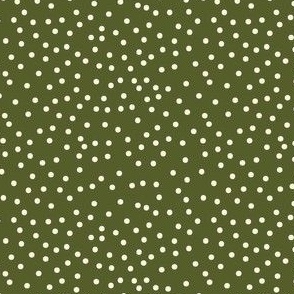 Christmas Scattered Polka Dots - Ivory Dots on Dark Green