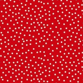 Christmas Scattered Polka Dots - Ivory Dots on Poppy Red