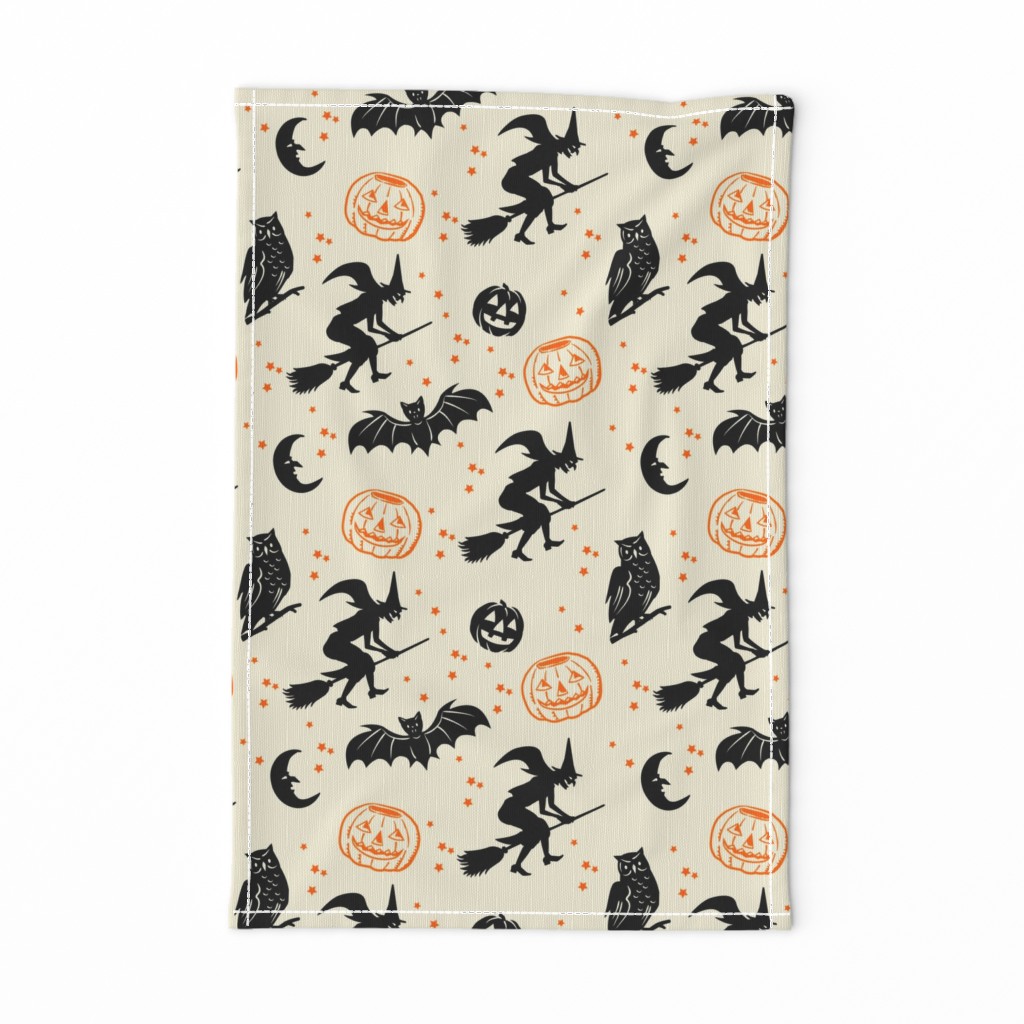 Bats and Jacks ~ Black and Orange on Cream