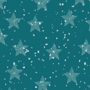 Stars 02 - Mid Century Green with white stars + snowflakes