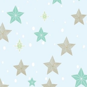 Stars-01 - Gold + Green on Cool Blue