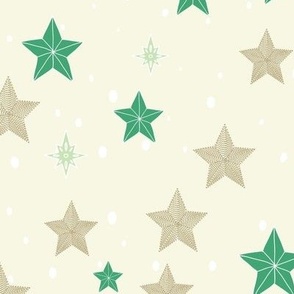Stars 01 - Cream with Gold + Green Stars