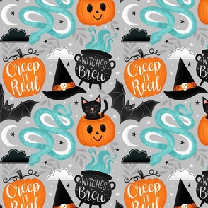 Halloween Pattern Grey Larger Scale