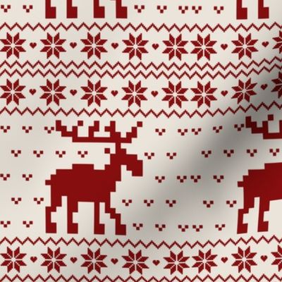 Ugly Christmas Sweater Pattern, Xmas Deer Fabric, X-mas Moose Nostalgy, vintage christmas winter beige red Fabric