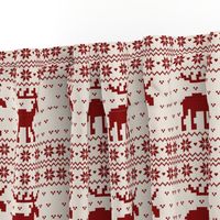 Ugly Christmas Sweater Pattern, Xmas Deer Fabric, X-mas Moose Nostalgy, vintage christmas winter beige red Fabric